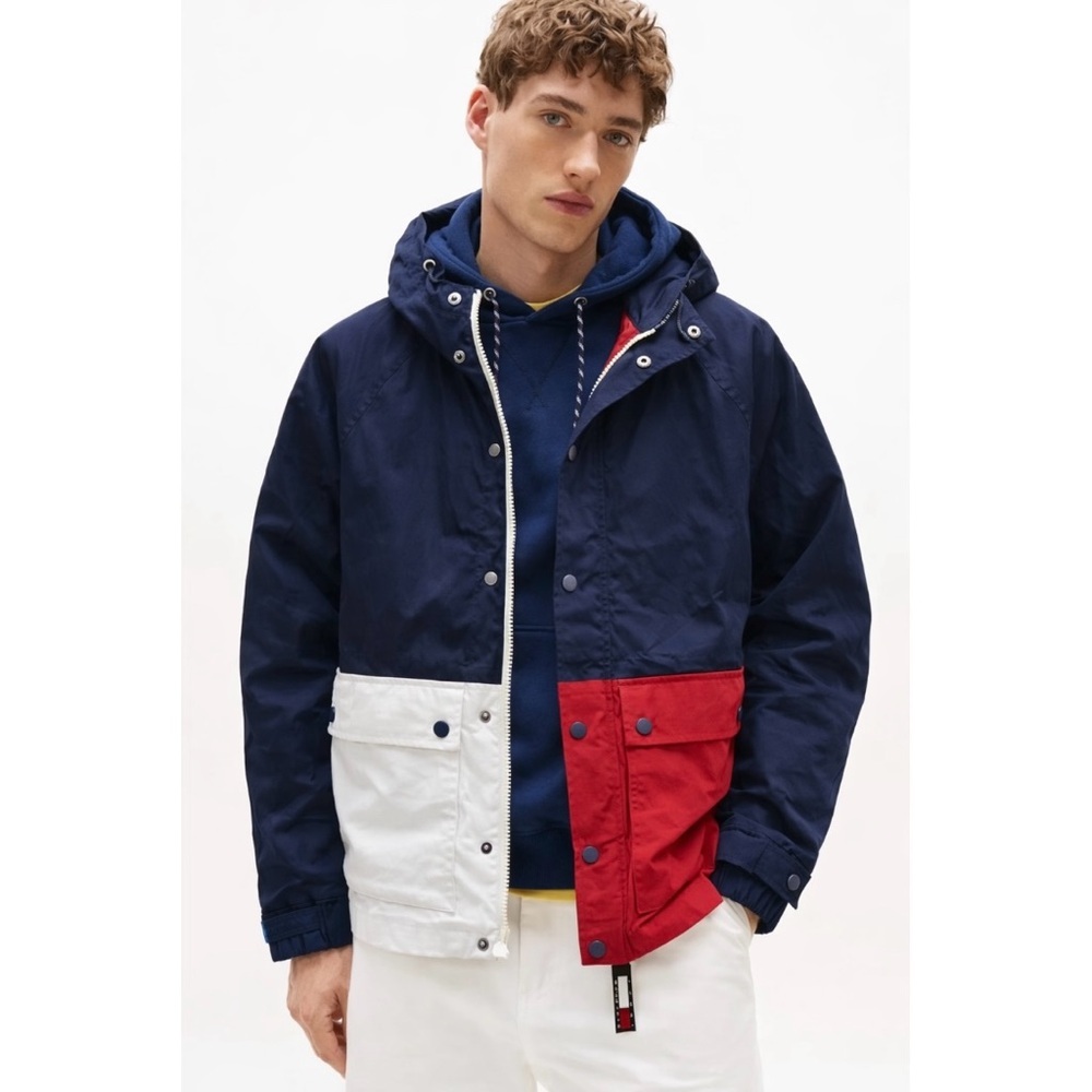 Tommy Hilfiger Navy, White, and Red Raincoat